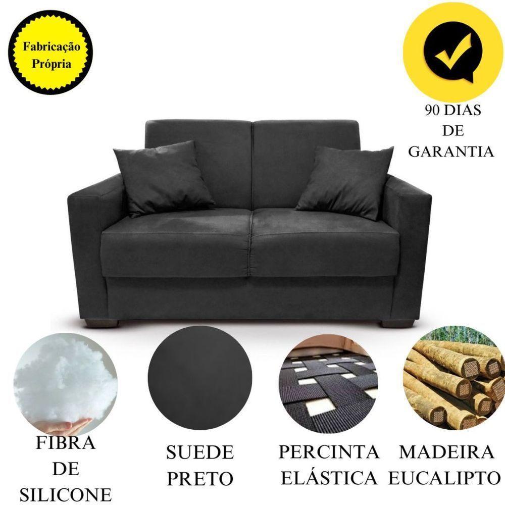 Sofá 2 Lugares Sala De Estar Recepção Suede Cecilia Preto - 2