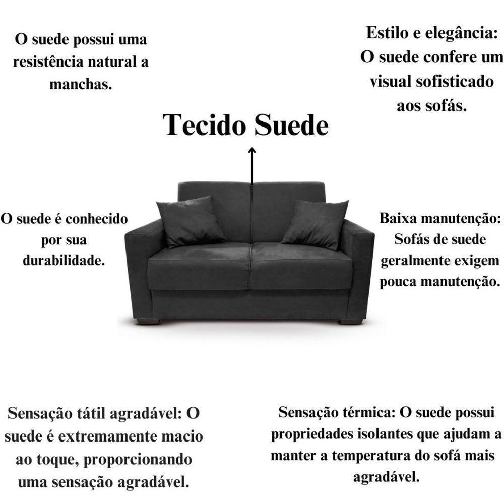 Sofá 2 Lugares Sala De Estar Recepção Suede Cecilia Preto - 3