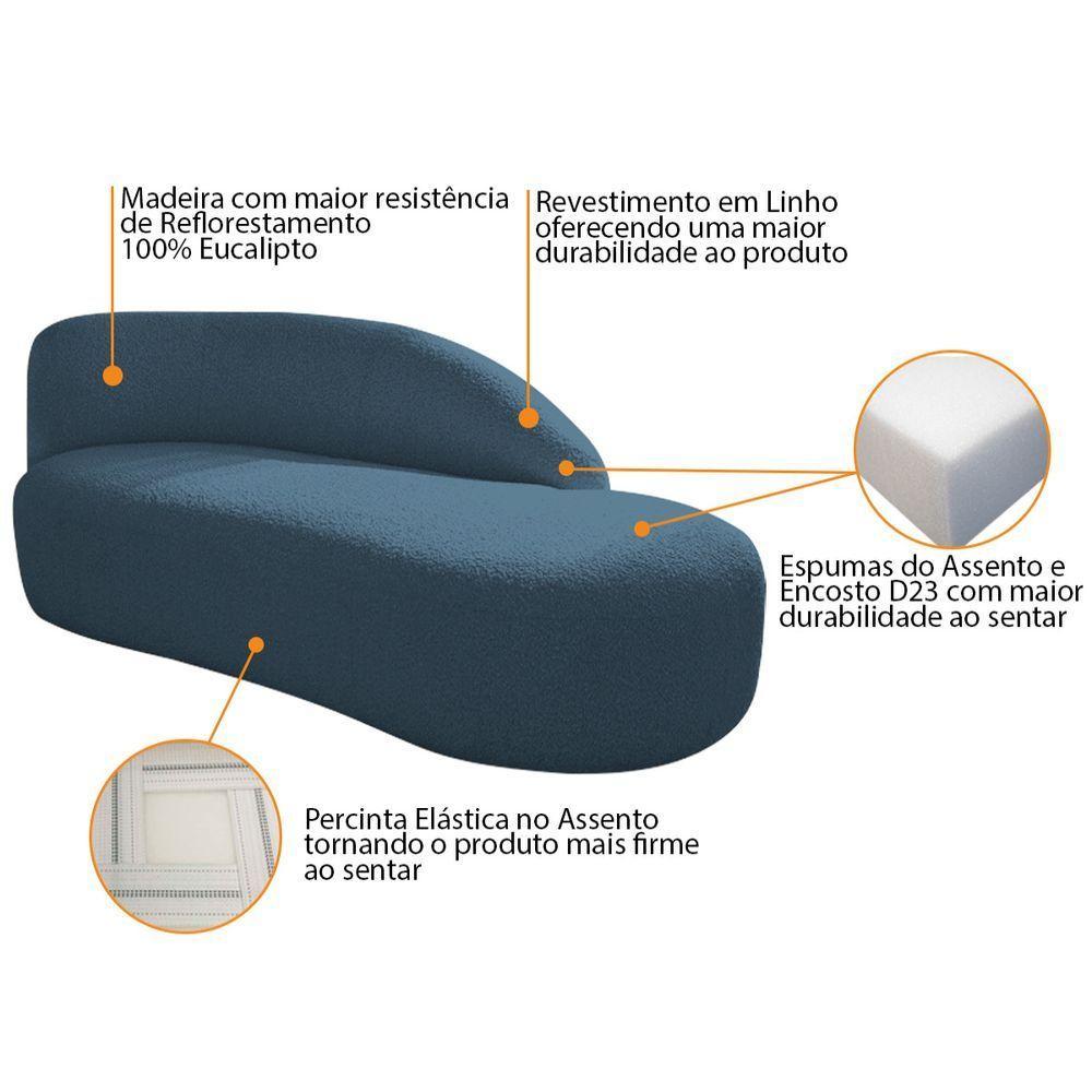 Divã Recamier Curvo Luna 185cm Lado Direito Linho - Adj Decor Cor Azul Royal - 2