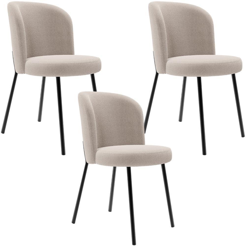 Kit 3 Cadeiras Sala De Jantar Estofada Gavi L02 Bouclê Creme - 1