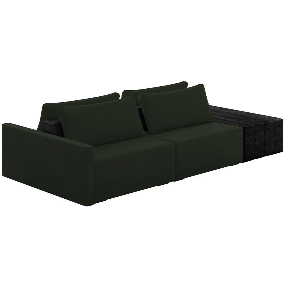Sofá Ilha Modular Para Sala 252cm Com Puff Dublin K01 Veludo Verde E Sintético Preto - Lyam Decor - 1