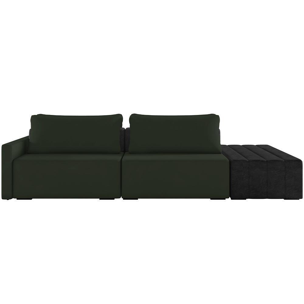 Sofá Ilha Modular Para Sala 252cm Com Puff Dublin K01 Veludo Verde E Sintético Preto - Lyam Decor - 5