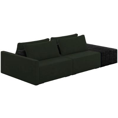 Sofá Ilha Modular Para Sala 252cm Com Puff Dublin K01 Veludo Verde E Sintético Preto - Lyam Decor