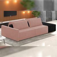 Sofá Ilha Modular Para Sala 232cm Com Puff Dublin K01 Veludo Rosê E Sintético Preto - Lyam Decor - 3