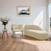 Kit Divã Luna 140cm Lado Direito E 01 Poltrona Base De Ferro Preto Suede Cor Bege - 7