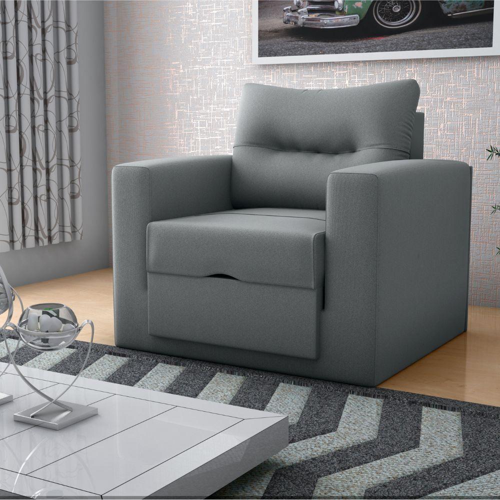 Sofá Cama 1 Lugar Italo Suede Cinza - 1