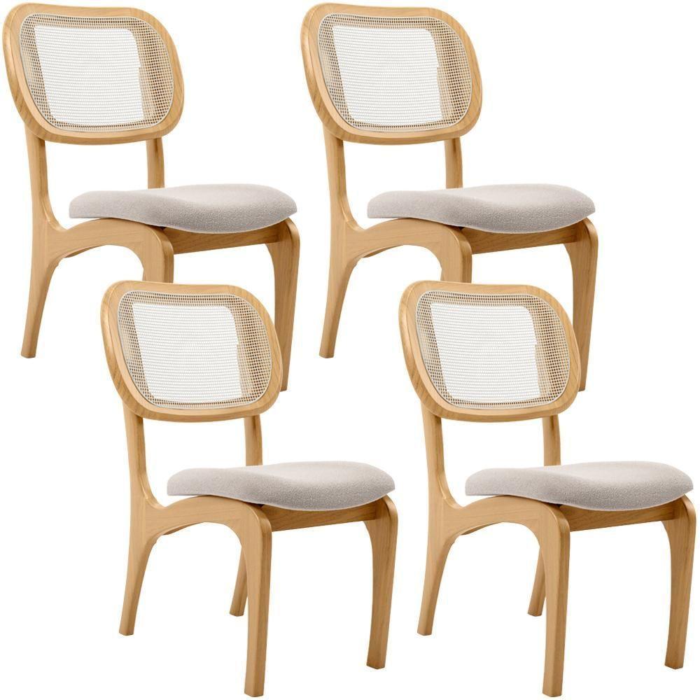 Kit 4 Cadeiras Para Sala De Jantar Estofada E Tela Mariah L02 Bouclê Creme - 1