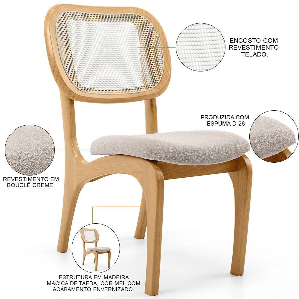 Kit 4 Cadeiras Para Sala De Jantar Estofada E Tela Mariah L02 Bouclê Creme - 2