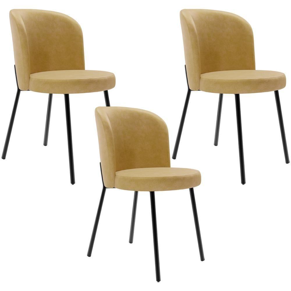 Kit 3 Cadeiras Sala De Jantar Estofada Gavi L02 Couríssimo Fendi - 1