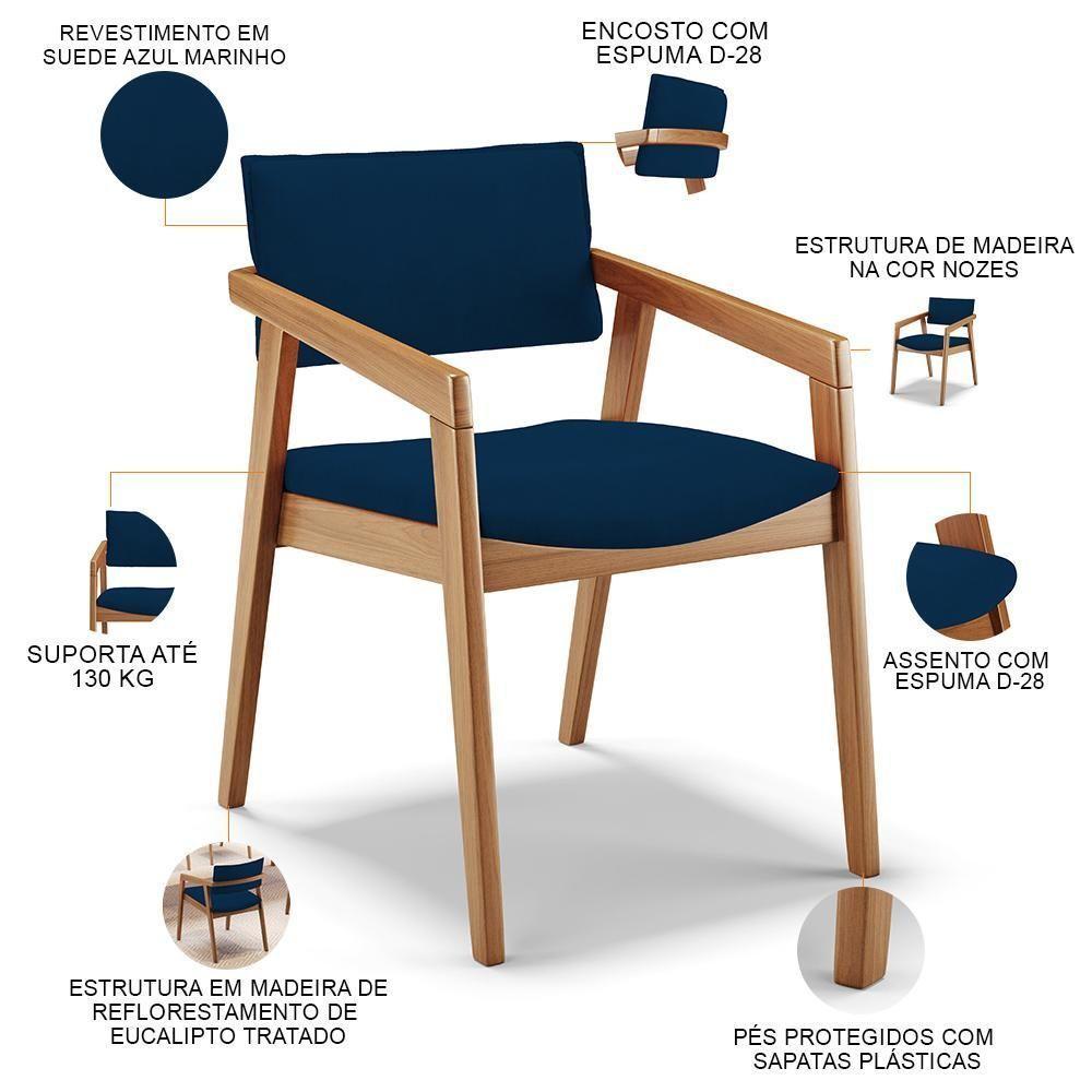 Kit 05 Cadeiras Para Sala De Jantar Estar Living Giorgia B04 Suede Azul Marinho - 8