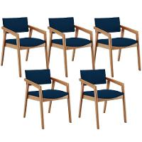 Kit 05 Cadeiras Para Sala De Jantar Estar Living Giorgia B04 Suede Azul Marinho - 1