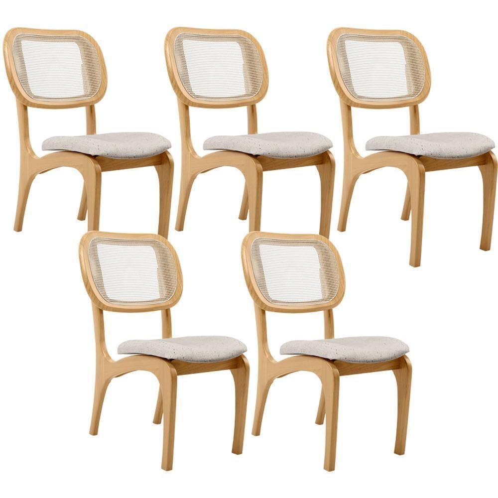 Kit 5 Cadeiras Para Sala De Jantar Estofada E Tela Mariah L02 Linho Cru - 1
