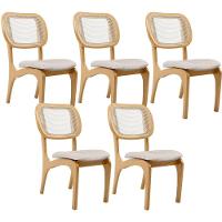 Kit 5 Cadeiras Para Sala De Jantar Estofada E Tela Mariah L02 Linho Cru - 1