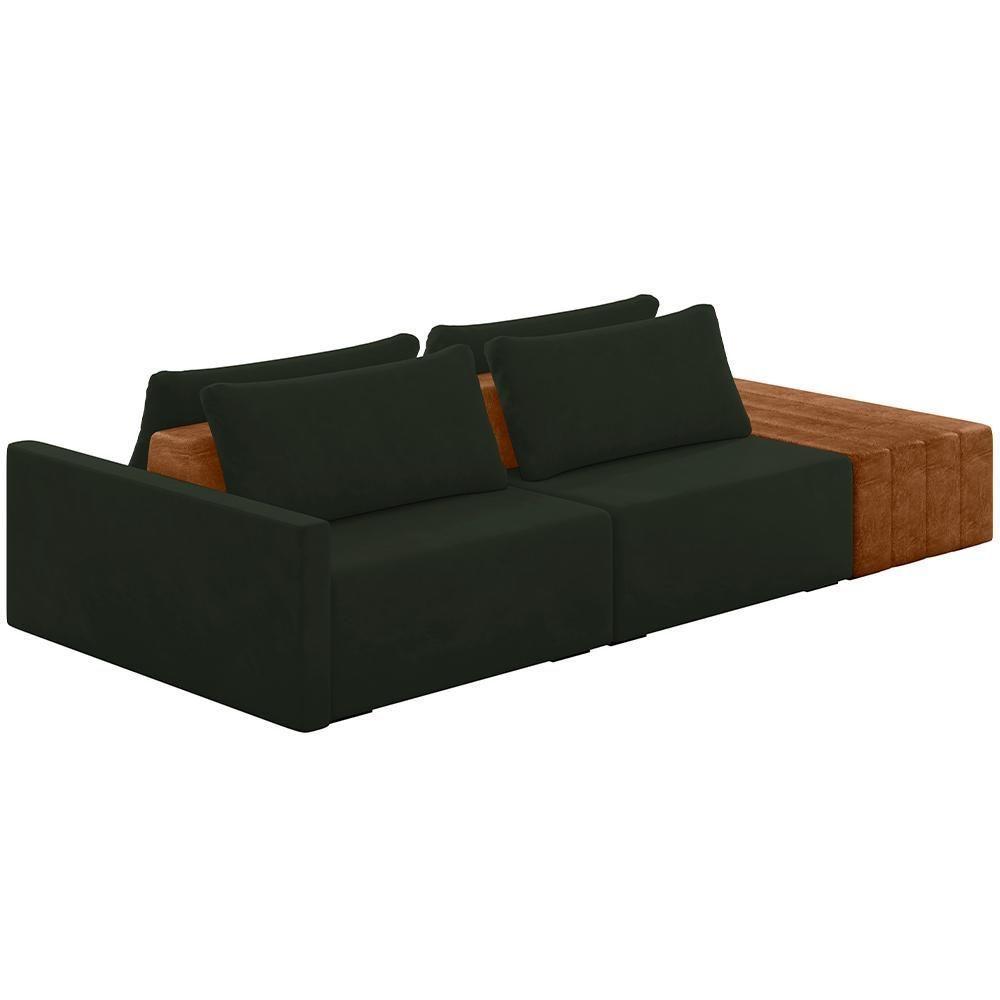 Sofá Ilha Modular Para Sala 252cm Com Puff Dublin K01 Veludo Verde Sintético Caramelo - Lyam Decor - 1