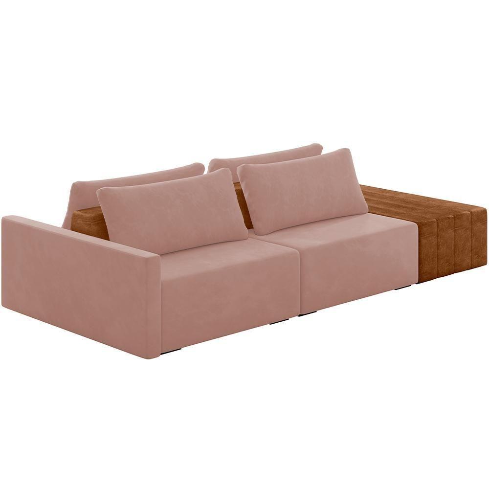 Sofá Ilha Modular Para Sala 252cm Com Puff Dublin K01 Veludo Rosê Sintético Caramelo - Lyam Decor - 1