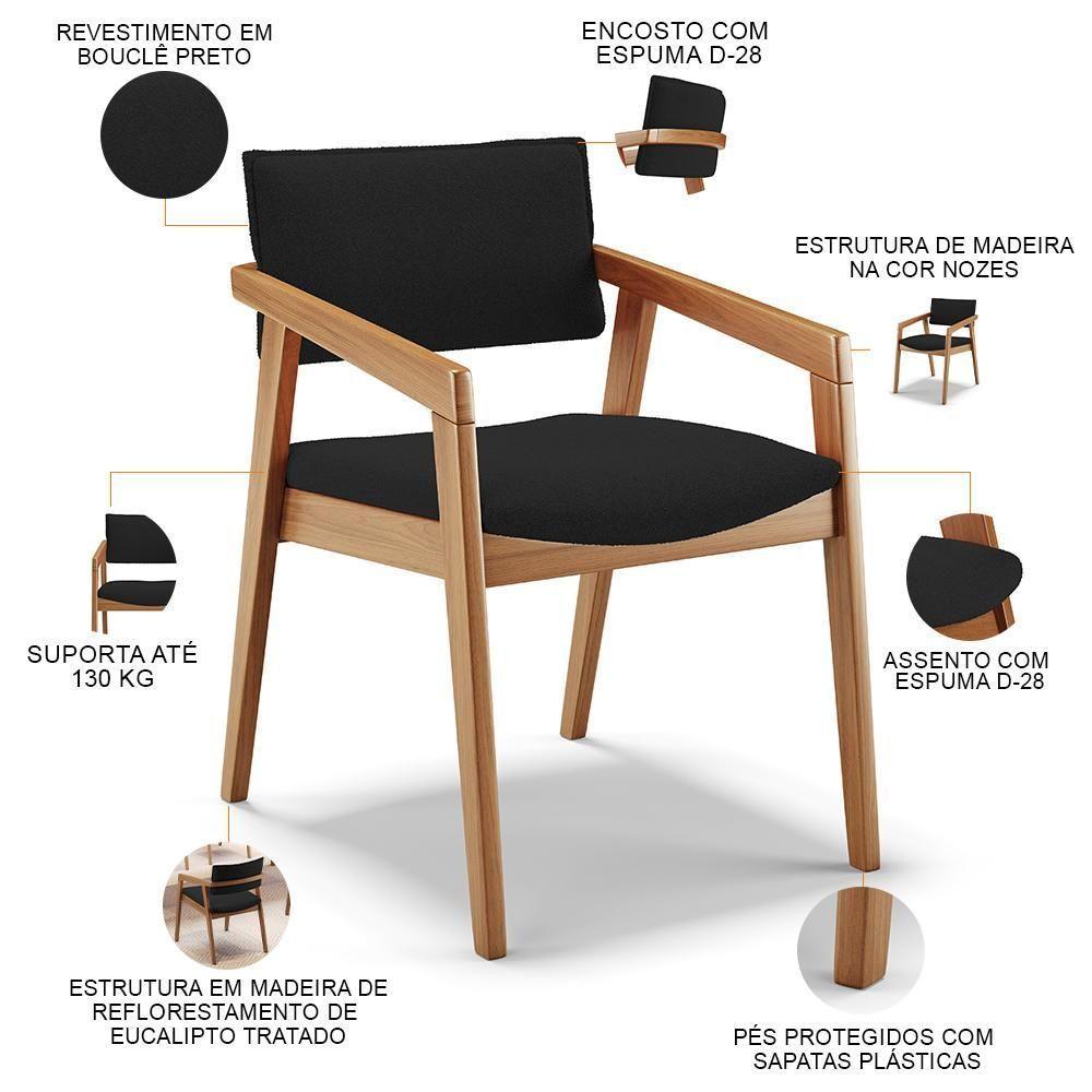 Kit 06 Cadeiras Para Sala De Jantar Estar Living Giorgia B04 Bouclê Preto - 6