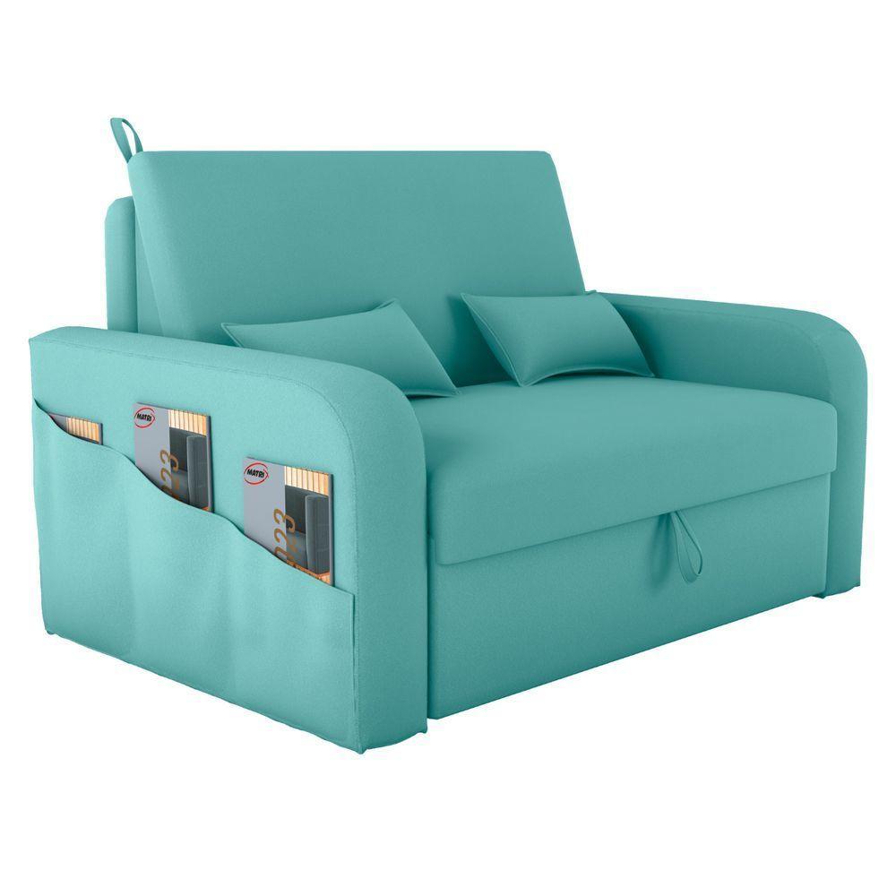 Sofá Cama Com Baú Luka Veludo Verde Menta - 2