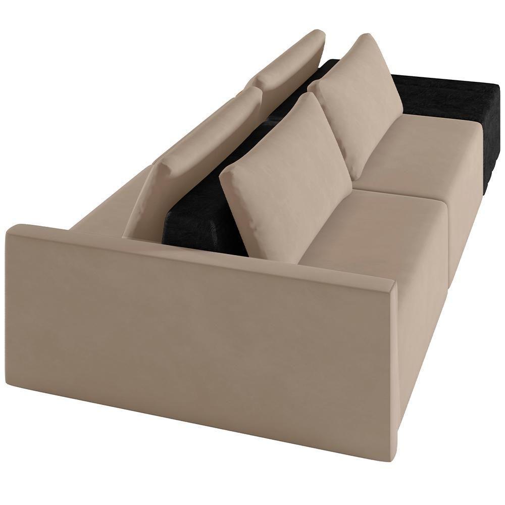 Sofá Ilha Modular Para Sala 232cm Com Puff Dublin K01 Veludo Bege E Sintético Preto - Lyam Decor - 4