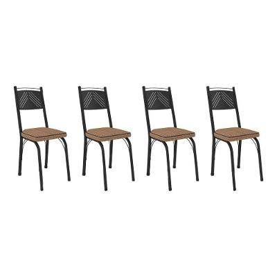 Kit 4 Cadeiras De Cozinha Virginia Estampado Rattan Bege Pés De Ferro Preto