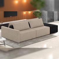 Sofá Ilha Modular Para Sala 252cm Com Puff Dublin K01 Linho Bege E Sintético Preto - Lyam Decor - 6