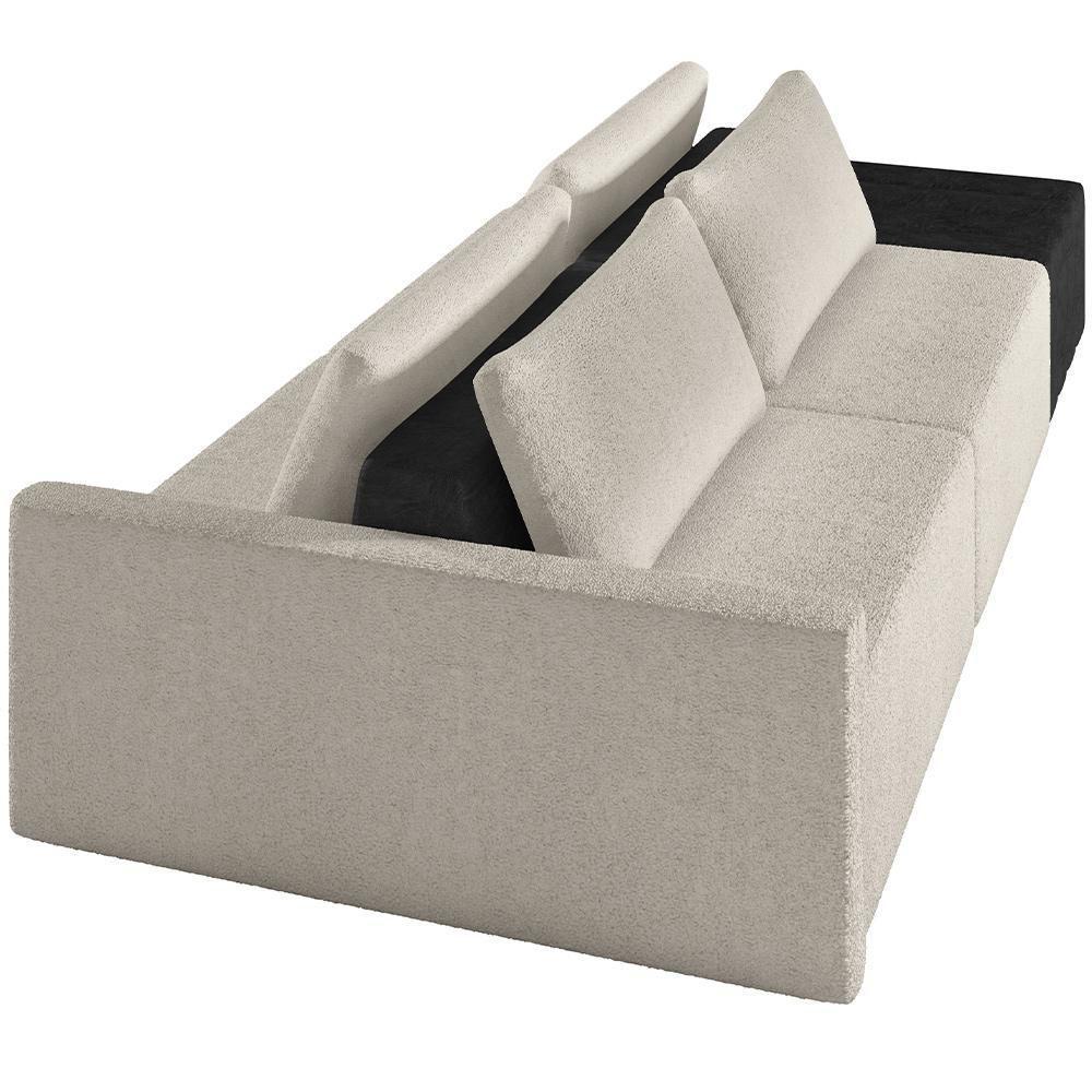 Sofá Ilha Modular Para Sala 252cm Com Puff Dublin K01 Bouclê Creme E Sintético Preto - Lyam Decor - 4