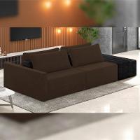 Sofá Ilha Modular Para Sala 252cm Com Puff Dublin K01 Veludo Marrom E Sintético Preto - Lyam Decor - 5
