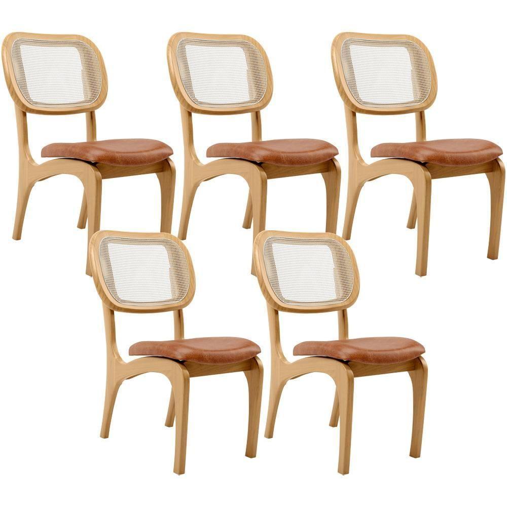 Kit 5 Cadeiras Para Sala De Jantar Estofada E Tela Mariah L02 Couríssimo Camel - 1