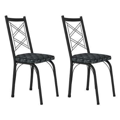 Kit 2 Cadeiras De Cozinha Delaware Estampado Mosaico Silver Pés De Ferro Preto