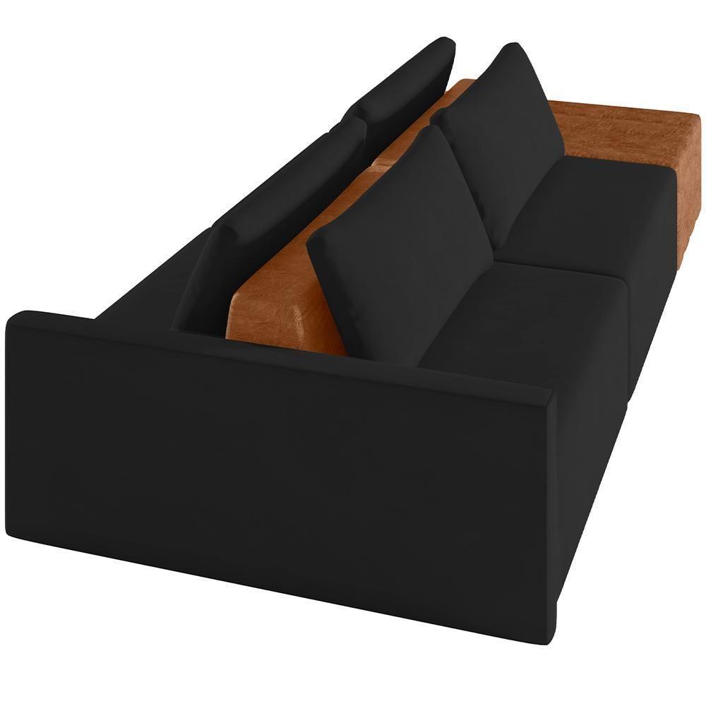 Sofá Ilha Modular Para Sala 252cm Com Puff Dublin K01 Veludo Preto Sintético Caramelo - Lyam Decor - 4