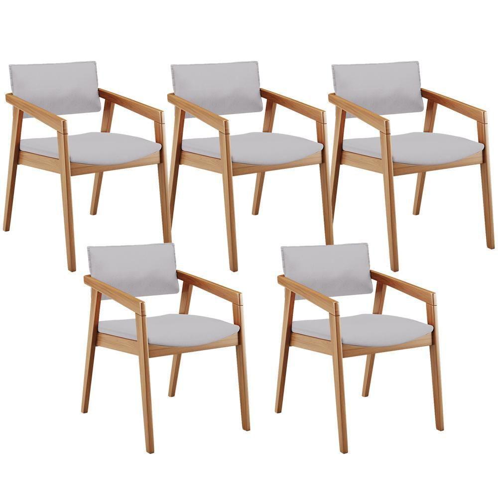 Kit 05 Cadeiras Para Sala De Jantar Estar Living Giorgia B04 Linho Cinza - 1