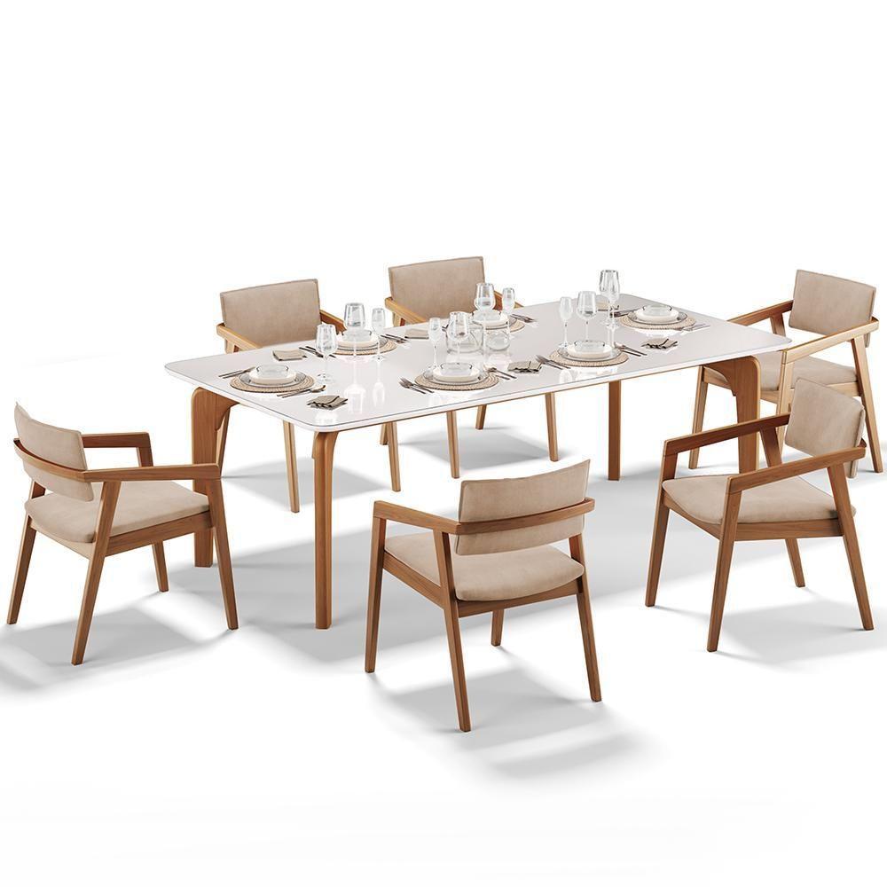 Kit 06 Cadeiras Para Sala De Jantar Estar Living Giorgia B04 Suede Bege - 3