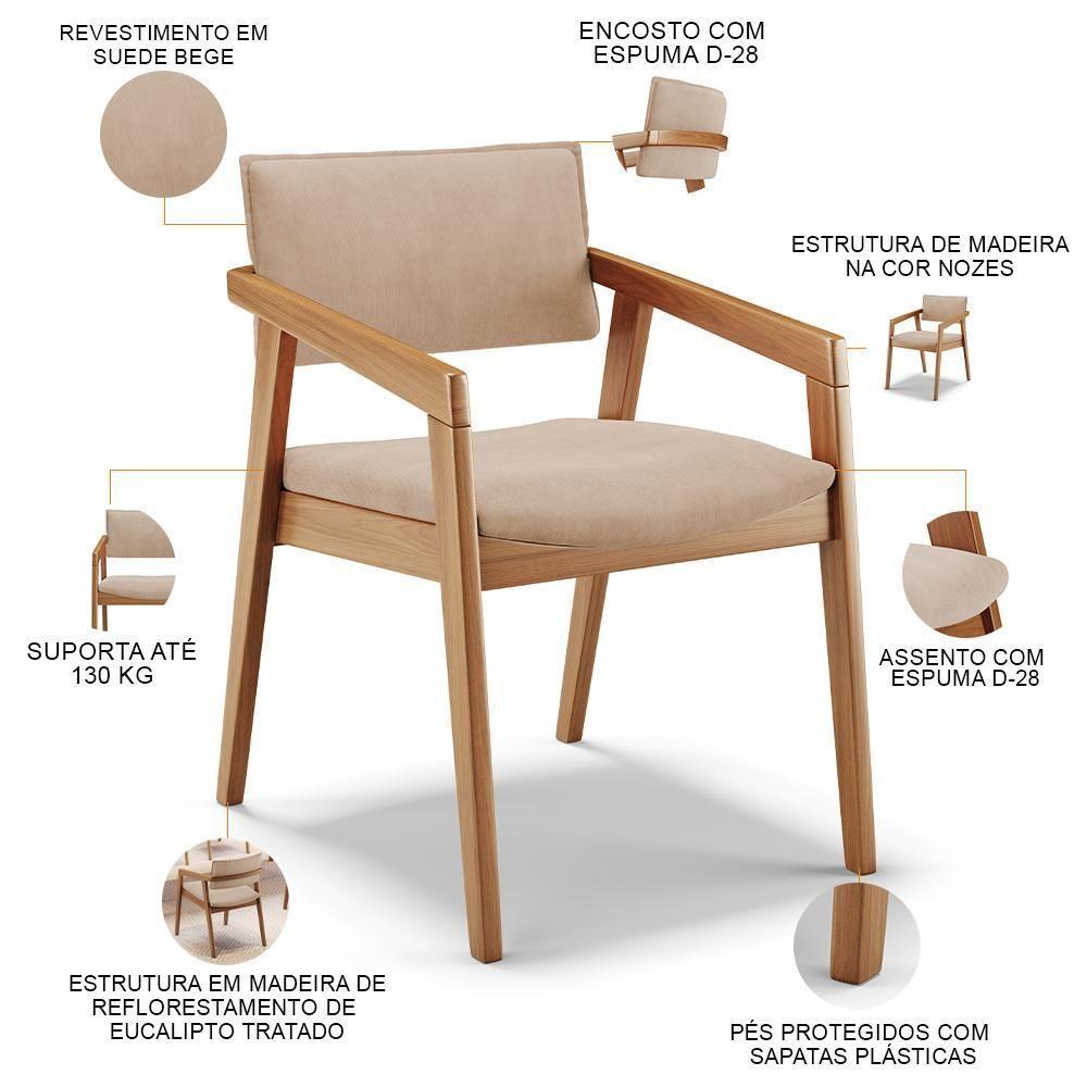 Kit 06 Cadeiras Para Sala De Jantar Estar Living Giorgia B04 Suede Bege - 6