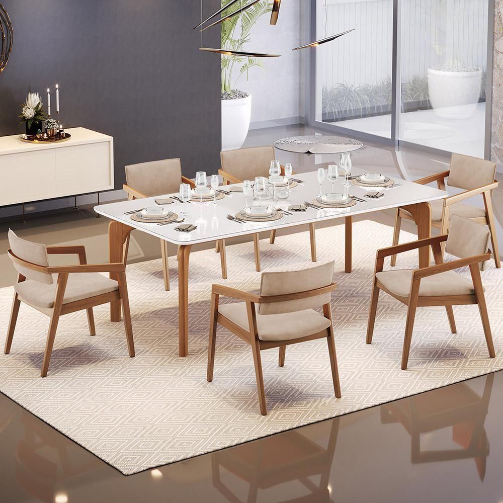 Kit 06 Cadeiras Para Sala De Jantar Estar Living Giorgia B04 Suede Bege - 8