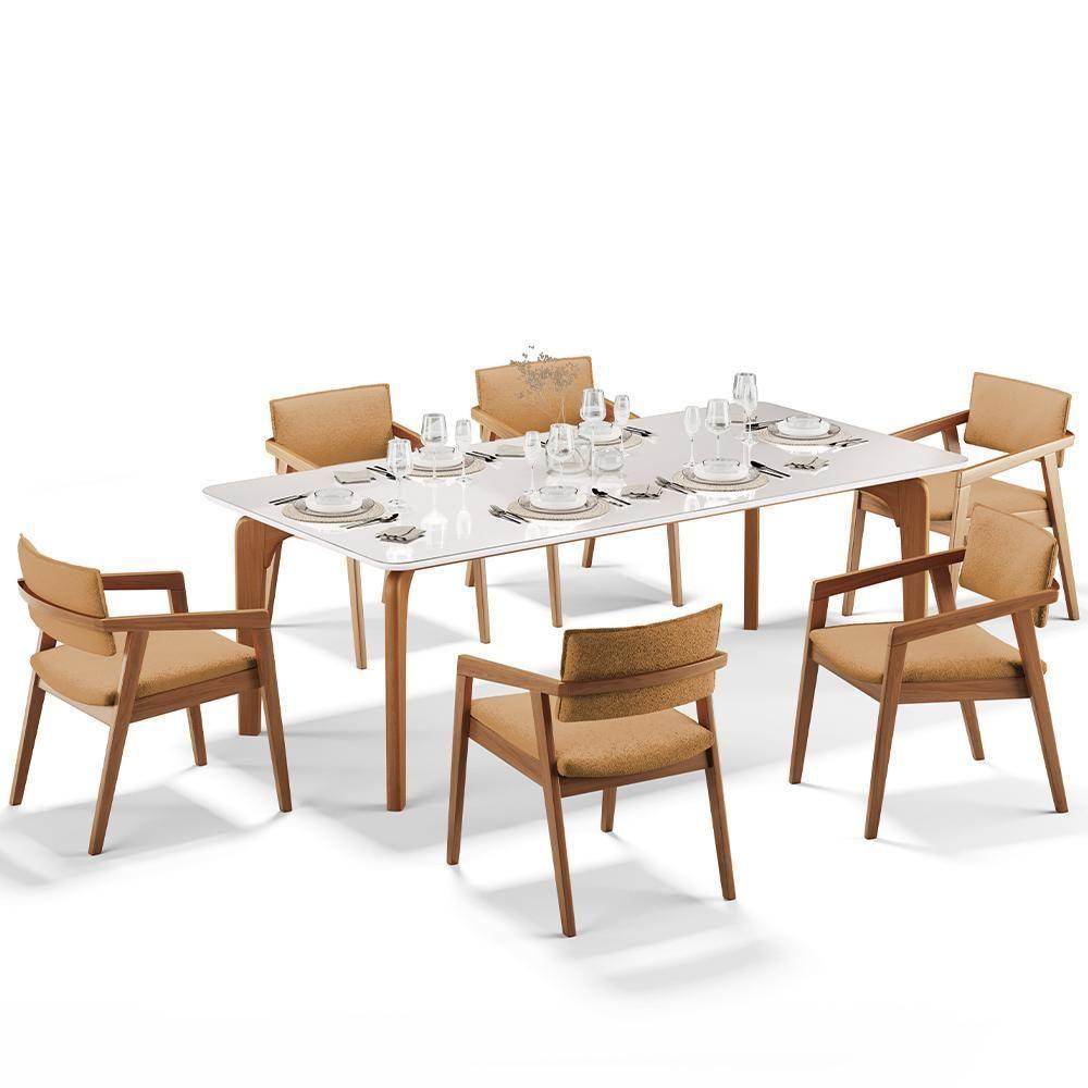 Kit 06 Cadeiras Para Sala De Jantar Estar Living Giorgia B04 Bouclê Mostarda - 3