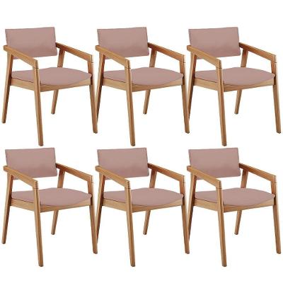 Kit 06 Cadeiras Para Sala De Jantar Estar Living Giorgia B04 Linho Rosê