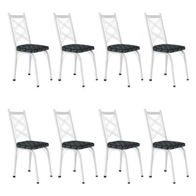 Kit 8 Cadeiras De Cozinha Delaware Estampado Mosaico Silver Pés De Ferro Branco