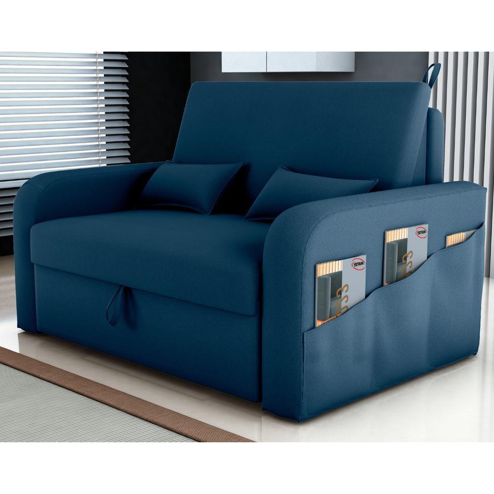 Sofá Cama Com Baú Luka Veludo Azul - 1