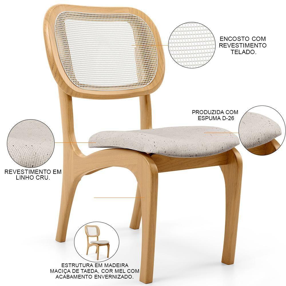 Kit 4 Cadeiras Para Sala De Jantar Estofada E Tela Mariah L02 Linho Cru - 6