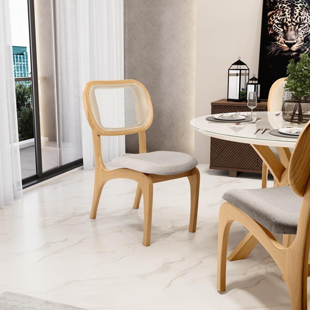 Kit 4 Cadeiras Para Sala De Jantar Estofada E Tela Mariah L02 Linho Cru - 7