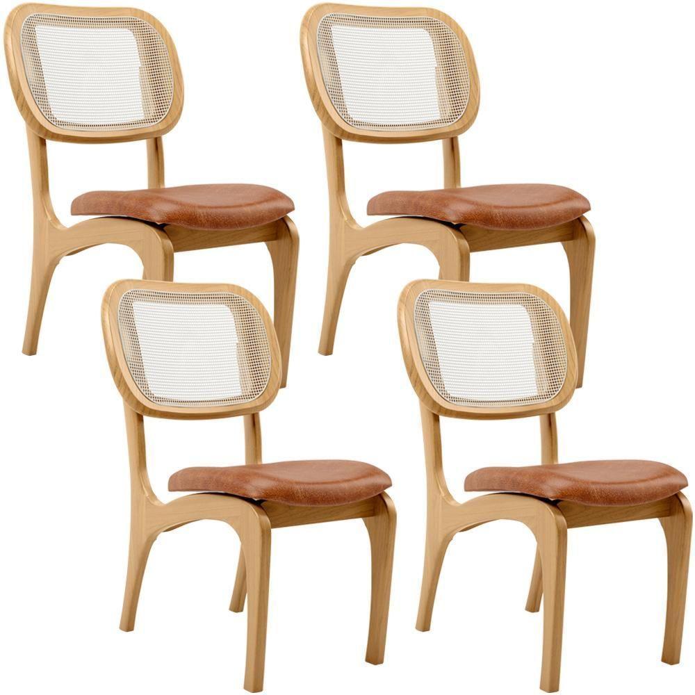 Kit 4 Cadeiras Para Sala De Jantar Estofada E Tela Mariah L02 Couríssimo Camel - 1