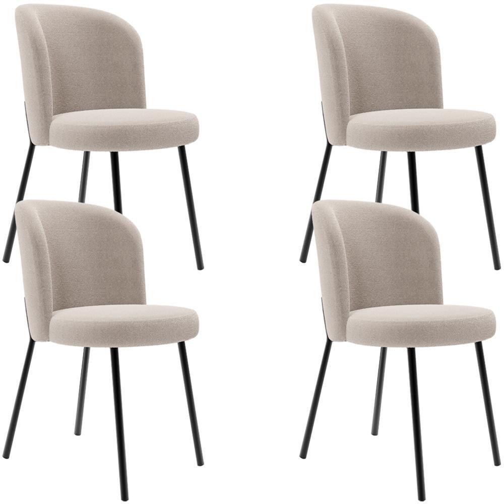 Kit 4 Cadeiras Sala De Jantar Estofada Gavi L02 Bouclê Creme - 1