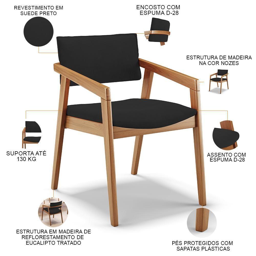 Kit 03 Cadeiras Para Sala De Jantar Estar Living Giorgia B04 Suede Preto - 8