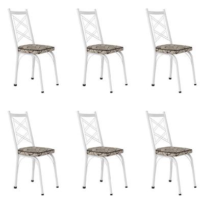 Kit 6 Cadeiras De Cozinha Delaware Estampado Cedro Pés De Ferro Branco