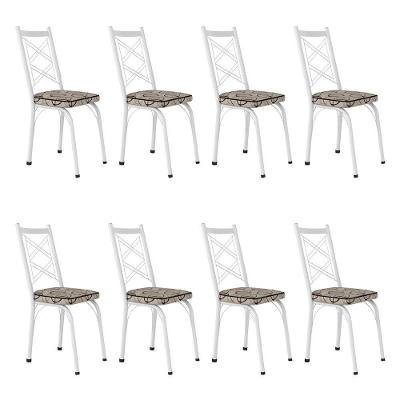 Kit 8 Cadeiras De Cozinha Delaware Estampado Cedro Pés De Ferro Branco