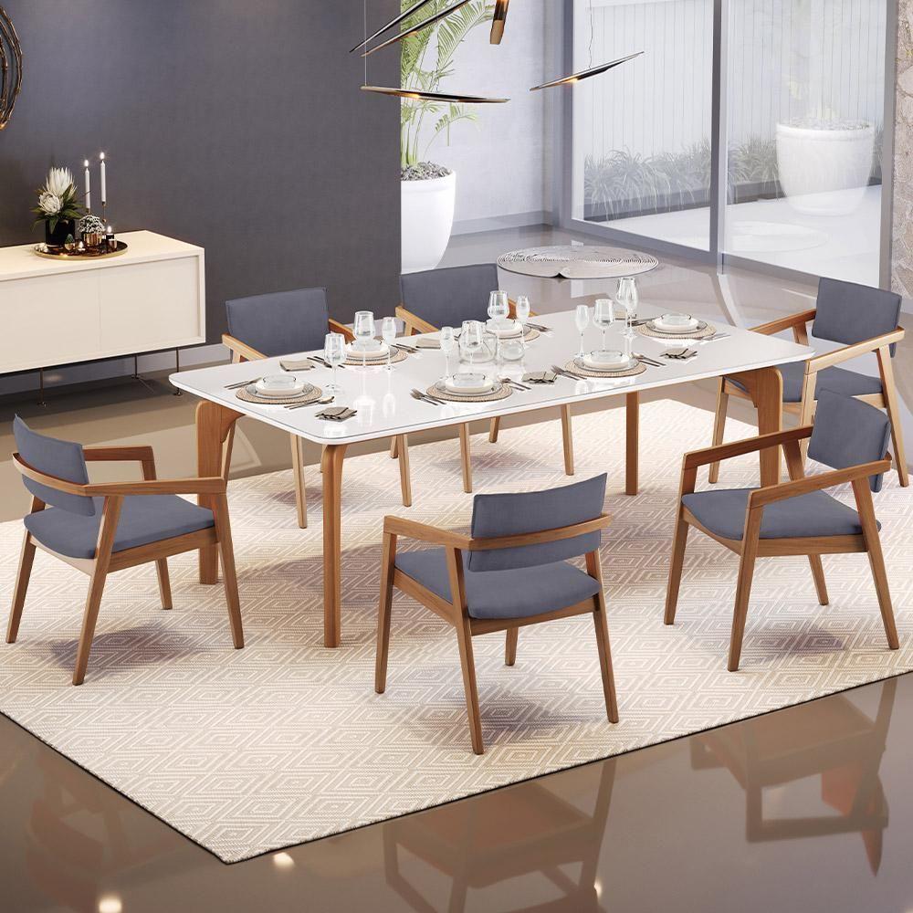 Kit 05 Cadeiras Para Sala De Jantar Estar Living Giorgia B04 Suede Cinza - 8