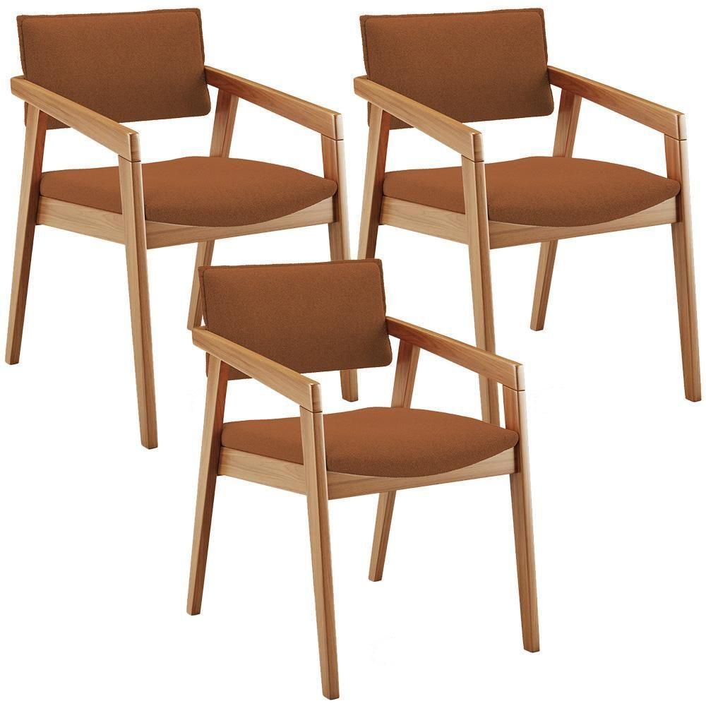 Kit 03 Cadeiras Para Sala De Jantar Estar Living Giorgia B04 Bouclê Terracota - 1