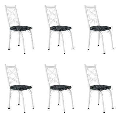 Kit 6 Cadeiras De Cozinha Delaware Estampado Mosaico Silver Pés De Ferro Branco