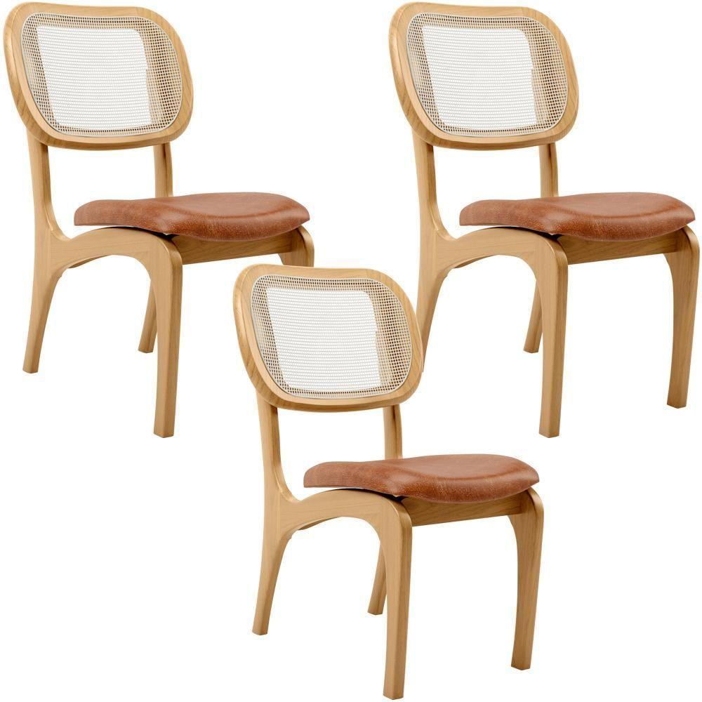 Kit 3 Cadeiras Para Sala De Jantar Estofada E Tela Mariah L02 Couríssimo Camel - 1