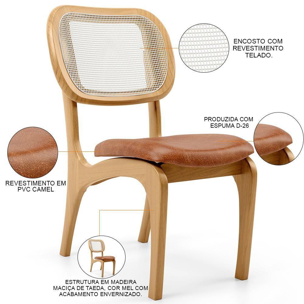 Kit 3 Cadeiras Para Sala De Jantar Estofada E Tela Mariah L02 Couríssimo Camel - 7