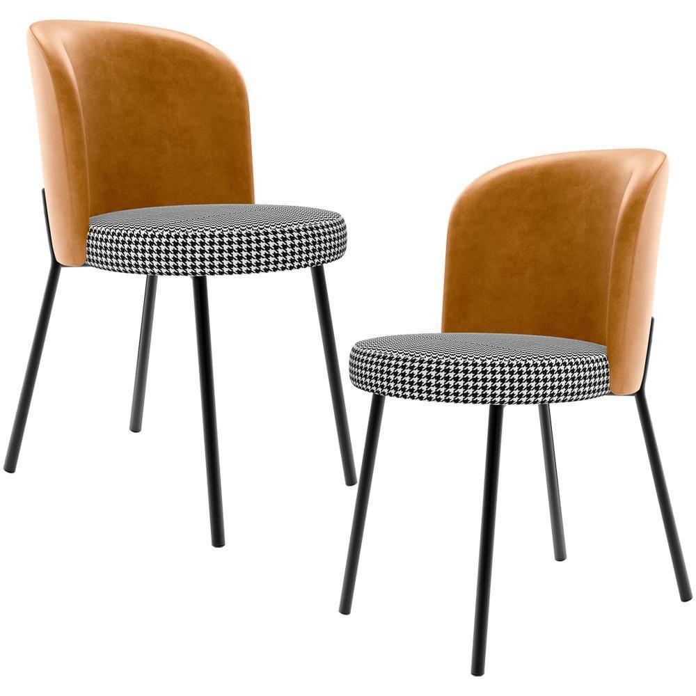 Kit 2 Cadeiras Sala De Jantar Estofada Gavi L02 Couríssimo Whisky Pied Poule - 1
